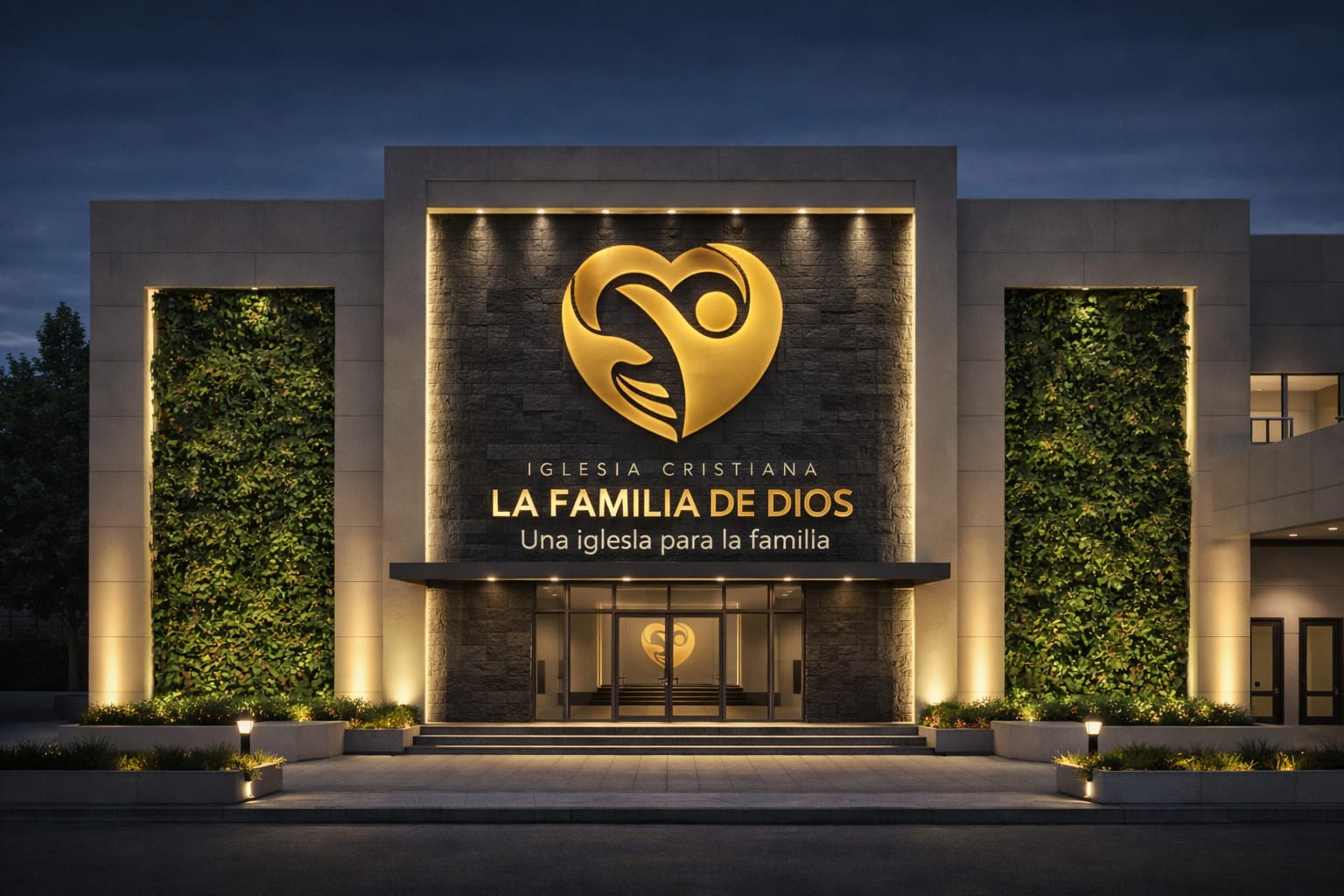 Render de la fachada del nuevo templo de la Iglesia Cristiana La Familia de Dios